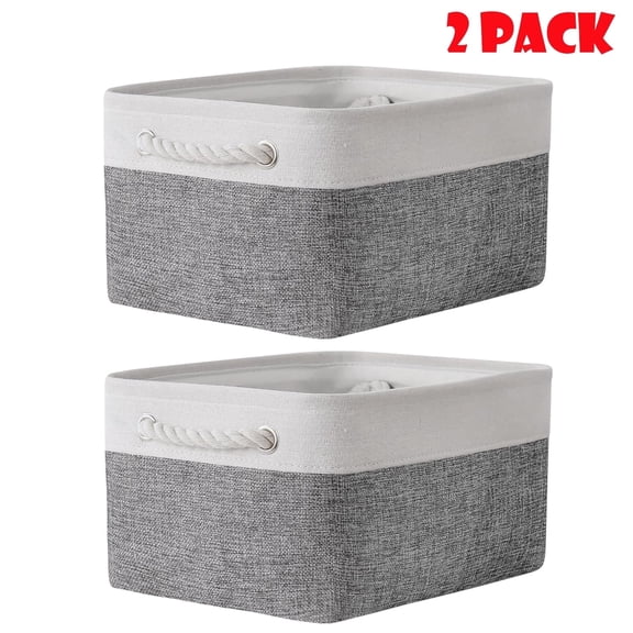 BEIPEGIN 2 Pack Fabric Storage Baskets, Closet Organizers with Handles, Collapsible Storage Bins for Shelves Canvas Bins for Closet Organization Home Baskets Storage Linen Closet, 14.2x10.2x6.3inch