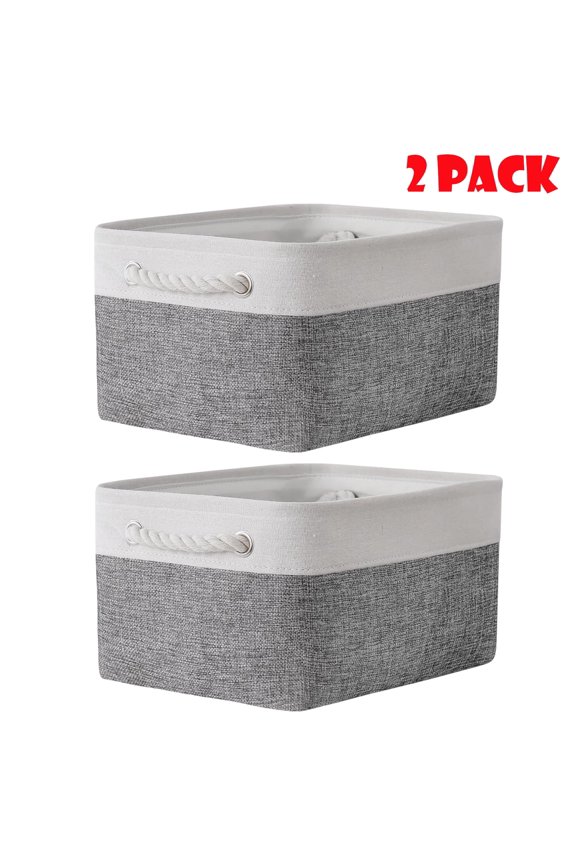2 Pack Fabric Storage Baskets, Closet Organizers with Handles, Collapsible Storage Bins for Shelves Canvas Bins for Closet Organization Home Baskets Storage Linen Closet, 14.2x10.2x6.3inch