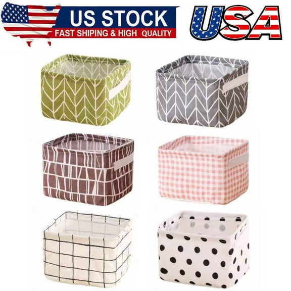Foldable Storage Basket - Set of 6 Small Collapsible Canvas Containers Organizers with Handle for Home Decor or Storing Toys, Keys, Sundries, Little Crafts