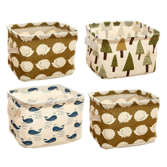 Foldable Storage Basket - Small Collapsible Canvas Containers Organizers with Handle for Home Decor or Storing Toys, Sundries, Little Crafts, Keys