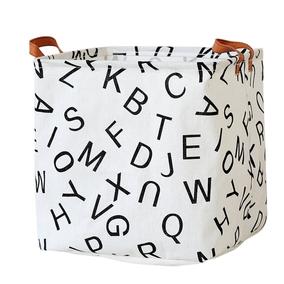 Foldable Storage Basket, Waterproof Cotton Linen Cube Organizer with Handles, Collapsible Fabric Bin for Closet, Shelves and Dorm Room (Alphabet)