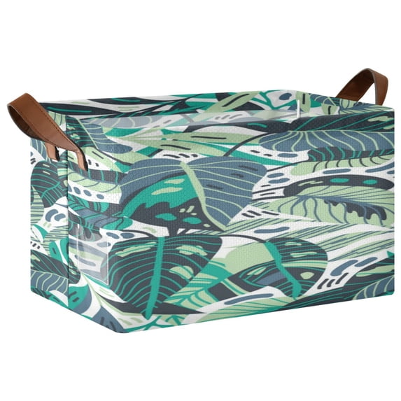Foldable Storage Basket Waterproof Fabric Features Metal Frame + Hollow Board Support For Clothing and Toy Storage Mediumx1 Subdued Tropic - Artistic Tropical Pattern