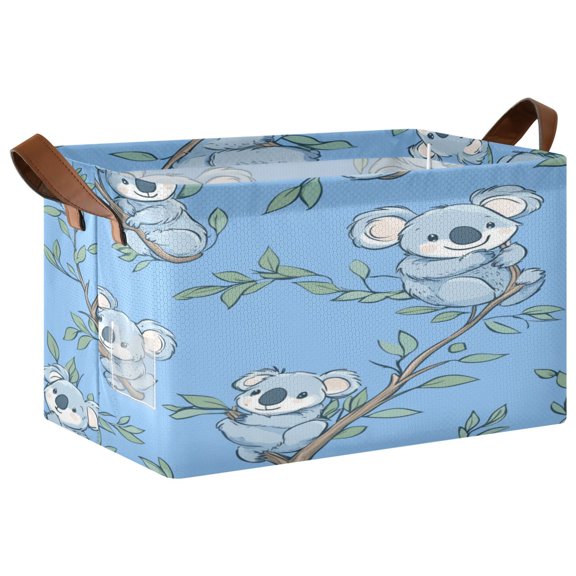 Foldable Storage Basket Waterproof Fabric Features Metal Frame + Hollow Board Support For Clothing and Toy Storage Mediumx2 Lovely Cartoon Blue Koalas