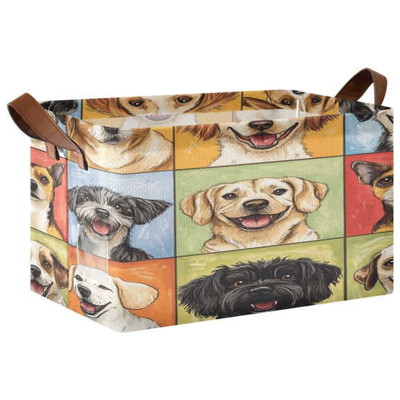 Foldable Storage Basket Waterproof Fabric Features Metal Frame + Hollow Board Support For Clothing and Toy Storage Mediumx1 Nine-square Grid Dogs