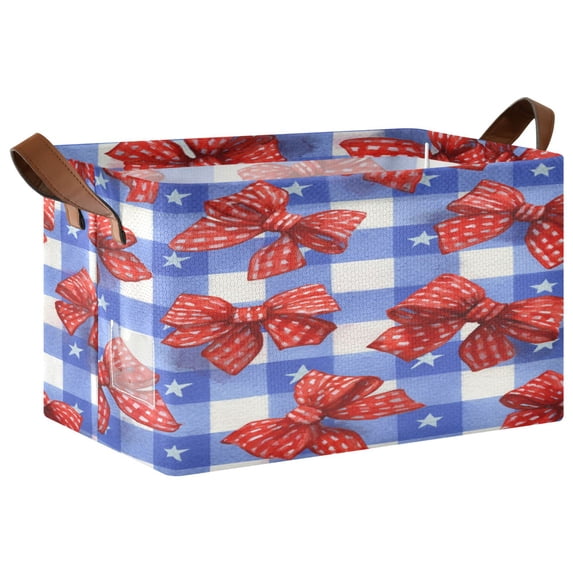 Foldable Storage Basket Waterproof Fabric Features Metal Frame + Hollow Board Support For Clothing and Toy Storage Mediumx1 Retro Red Polka Dot Bows