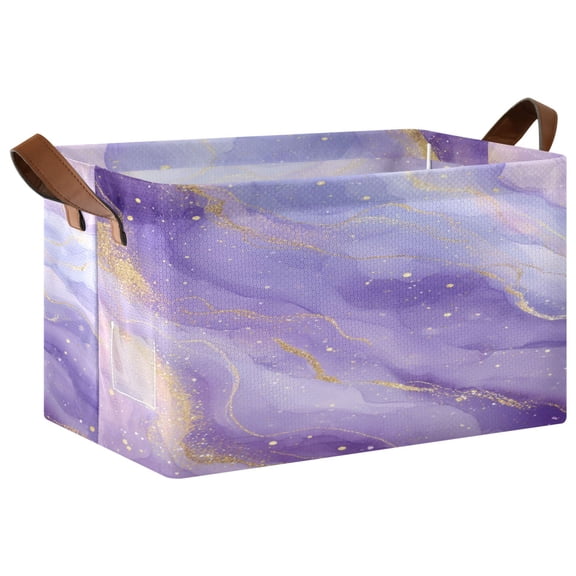 Foldable Storage Basket Waterproof Fabric Features Metal Frame + Hollow Board Support For Clothing and Toy Storage Mediumx1 Soft Purple Marble Vortex