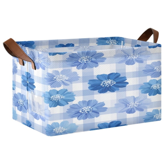 Foldable Storage Basket Waterproof Fabric Features Metal Frame + Hollow Board Support For Clothing and Toy Storage Mediumx2 Beautiful Blue Gardenias