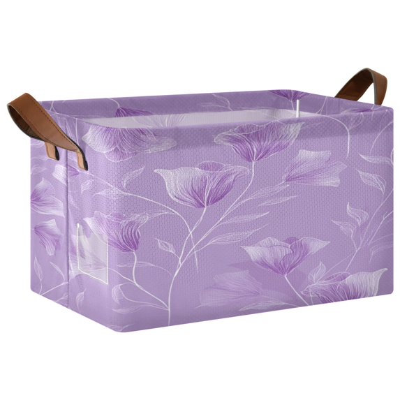 Foldable Storage Basket Waterproof Fabric Features Metal Frame + Hollow Board Support For Clothing and Toy Storage Mediumx2 Elegant Lavender Design