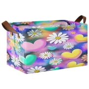 Foldable Storage Basket Waterproof Fabric Features Metal Frame + Hollow Board Support For Clothing and Toy Storage Mediumx2 Kawaii Daisy Pop Art