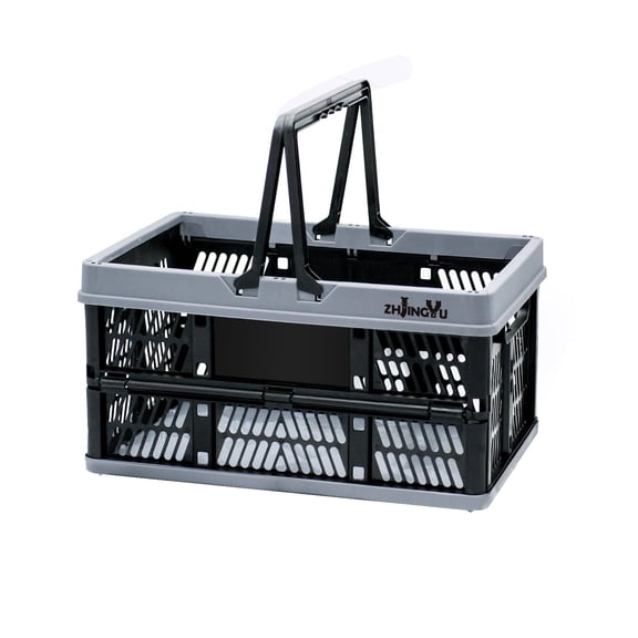 Foldable Storage Basket with Handles, Collapsible Crate Organizer for Home, Office, Car, Black