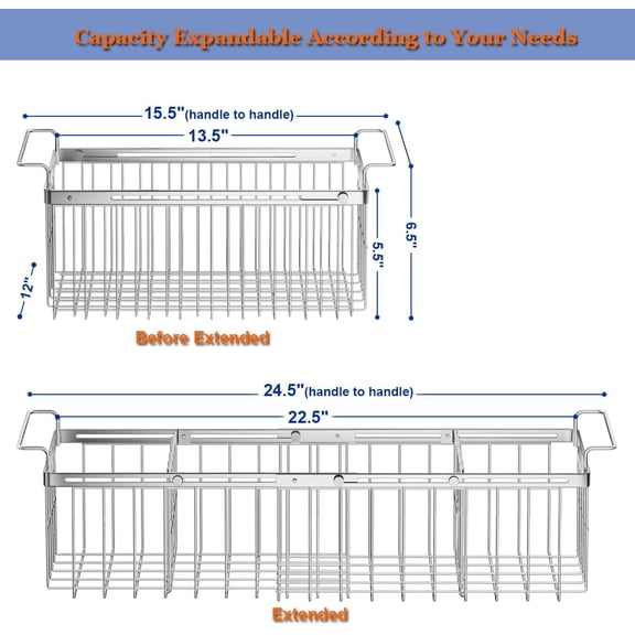 Large Freezer Baskets for Chest Freezer with Dividers, Expandable Metal Wire Organizer Bins for Frozen Meats and Vegetables