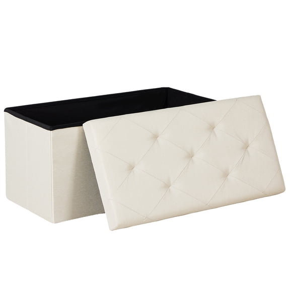 Foldable Storage Bench with 660 lb Capacity, Storage Ottoman, Foldable PVC Bench with Cushion for Living Room, Bedroom, Entryway