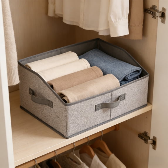 Foldable Storage Bin | 6.34 Gallon Trapezoid Fabric Organizer for Clothes, Toys & Books | Gray or Black Non-Woven Collapsible Box for Nursery, Bedroom & Closet