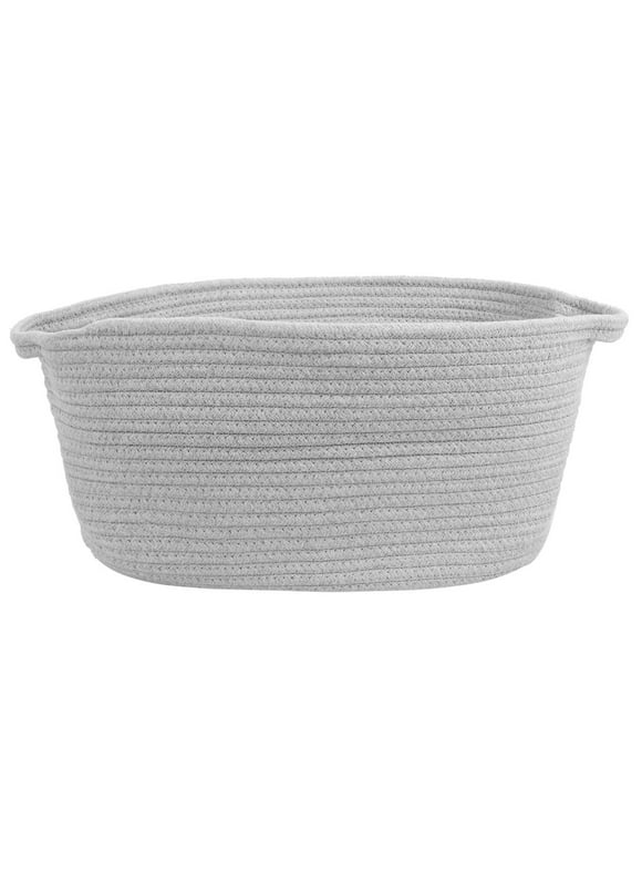 Foldable Storage Bin Closet Box Cotton Rope Basket for Pantry Shelves Gray Oval