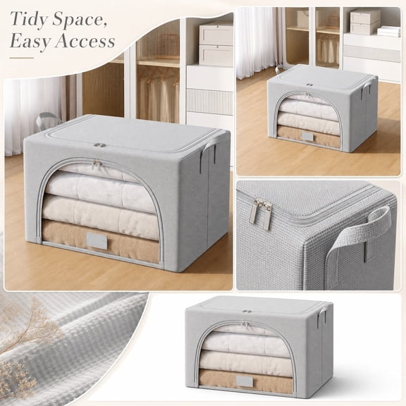 Foldable Storage Bin with Double Door Access Stackable Closet Organizer Box for Home Organization Multi Purpose Decorative Container for Bedroom Living Room Attic and Wardrobes, A