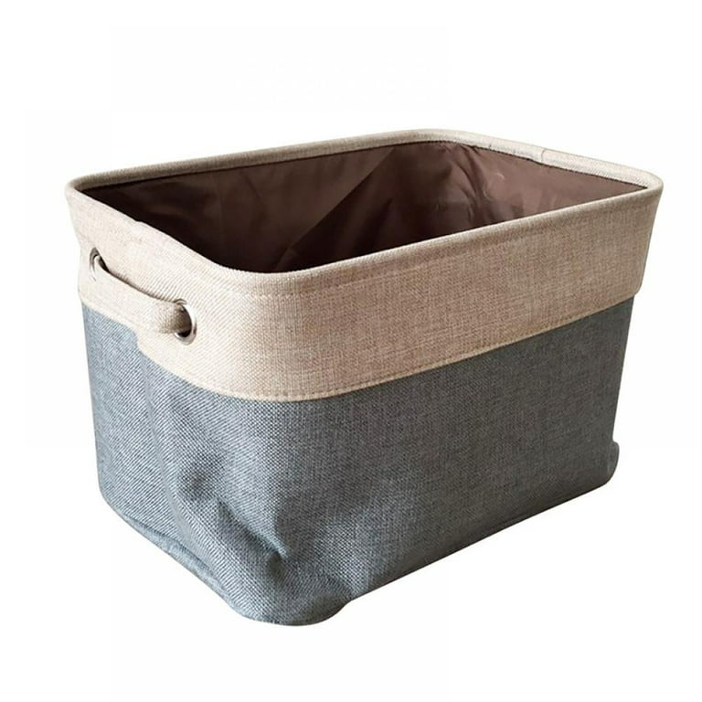 Storage Large Basket Set - Big Rectangular Fabric Collapsible Organizer Bin  Box with Carry Handles (3-Pk Grey/Tan)