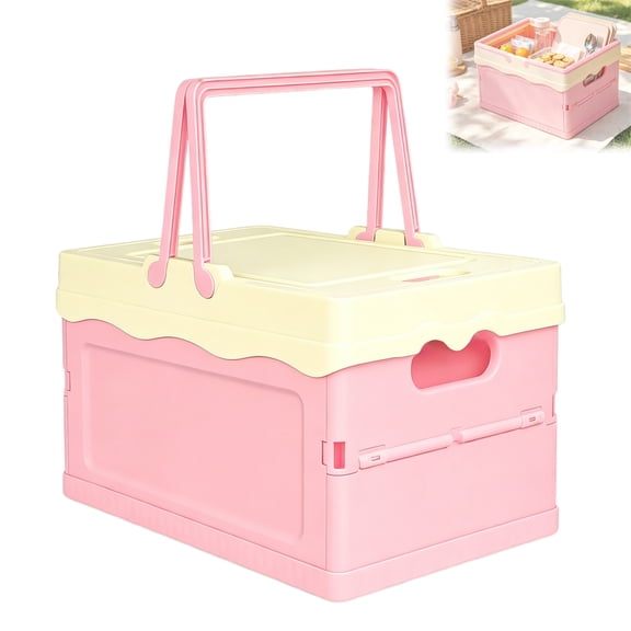 Foldable Storage Bin with Lid 9.8×6.7 Inch, GIXUSIL 1 Pack Collapsible Plastic Organization Basket, Multipurpose Crate for Home Office Kitchen Bathroom Counter Pastel Pink