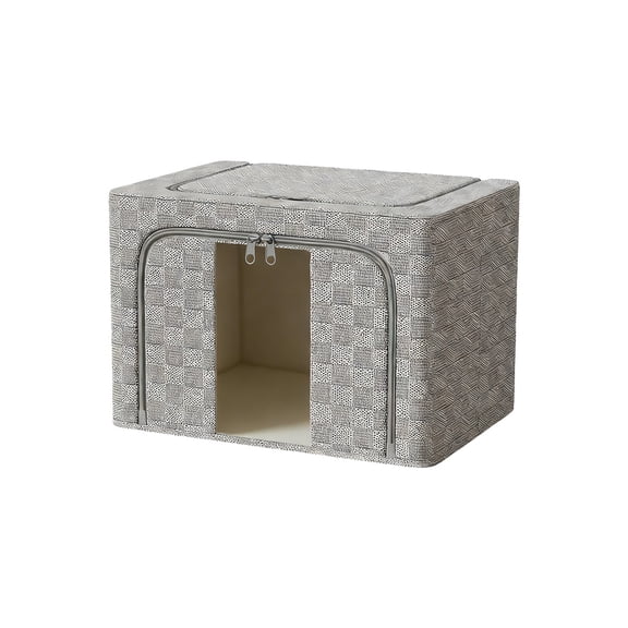 Foldable Storage Bin with Lid, Inner Waterproof Film, Large Capacity Box with Zipper Windows Closet Cube for Sheets, Blankets, Books 40x30x20cm (Gray)