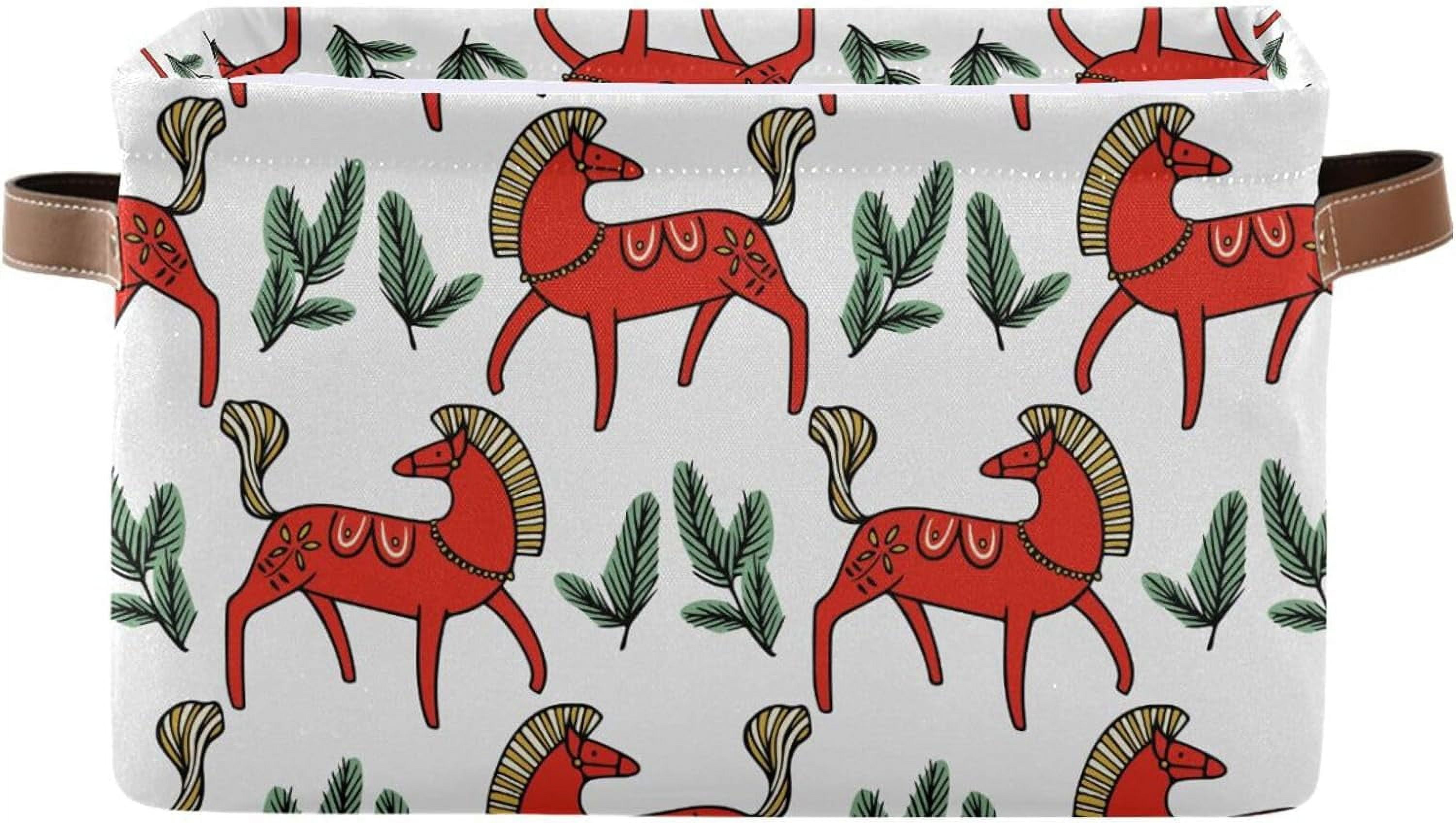 Foldable Storage Bin Red Swedish Dala Horses Fabric Storage Baskets