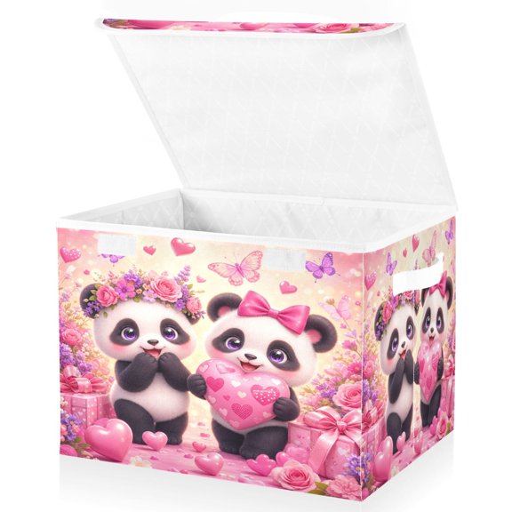 Foldable Storage Bin with Lid Decorative 300D Oxford Organizer Adorable Cartoon Panda Cub