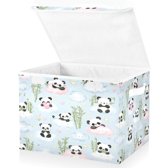 Foldable Storage Bin with Lid Decorative 300D Oxford Organizer Panda on The Clouds