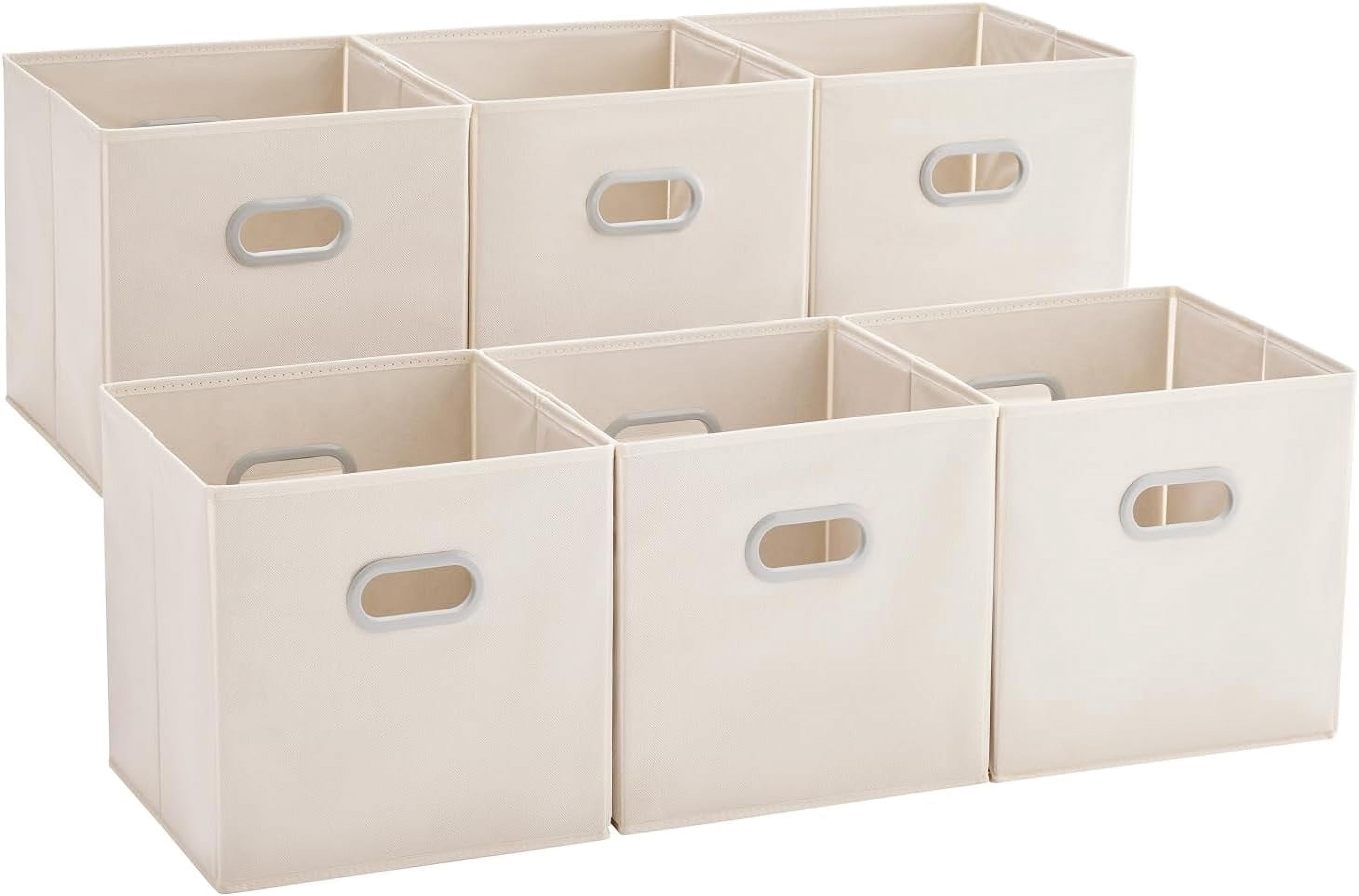 6 Pack Foldable Fabric Storage Bins with Handles - Ideal for Closet Organization, Bedroom and Nursery（ Beige, 12"x12"x12"）