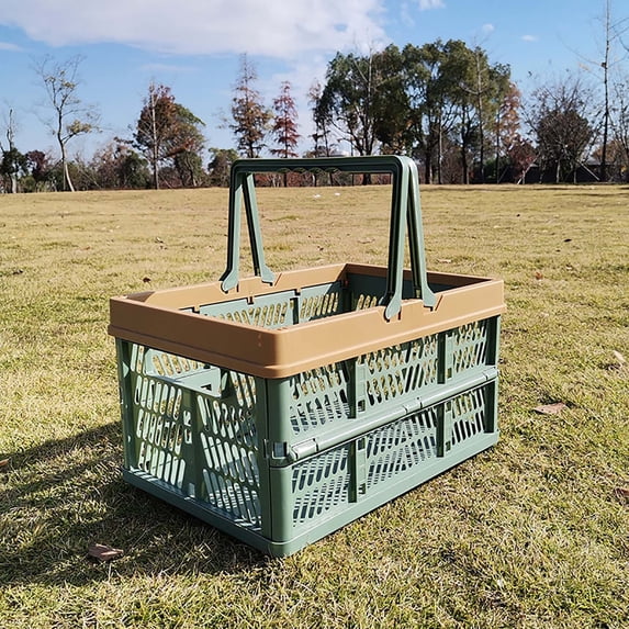 Foldable Storage Bins, Collapsible Crates, Plastic Grated Stackable Basket with Handles for Organizing Pantry, Camping, Shopping, 1-Pack