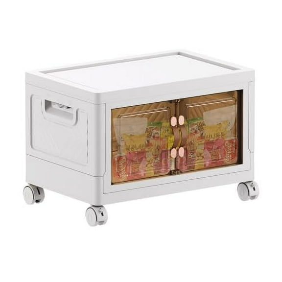 Foldable Storage Bins with Doors , 63L Collapsible Wardrobe Closet Organizer with Wheels, Stackable clothes Storage, Plastic Storage Container for Home, Bedroom, Bathroom