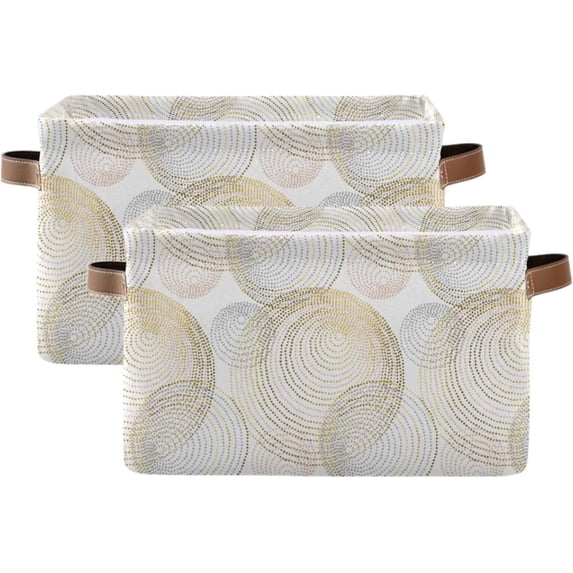 Foldable Storage Bins Luxury Style Fabric Storage Baskets Collapsible Decorative Baskets Closet Organizer Bins with PU Handles for Shelves Home Closet Bedroom Living Room-2Pack Decor Gifts