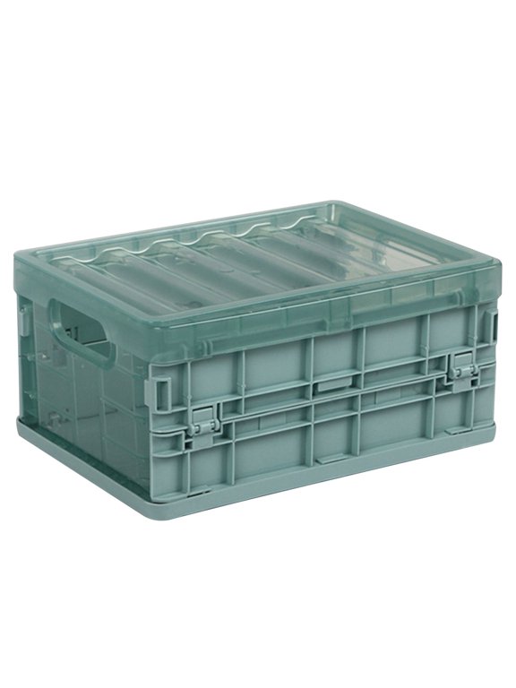 Foldable Storage Bins, Usupdd Plastic Folding Container Basket Crate Box Stackable Organizer, Collapsible Storage Bin for Home Closet Office Car with Lid, Blue