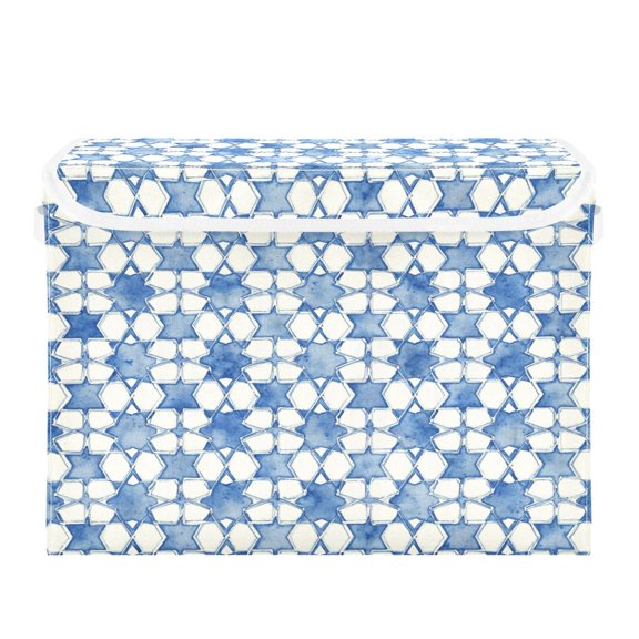 Foldable Storage Bins with Lid Stackable Household Storage Box for Home Organization Blue Dot Pattern