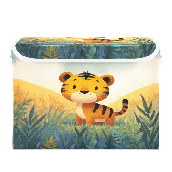 Foldable Storage Bins with Lid Stackable Household Storage Box for Home Organization Cartoon Tiger Beautiful