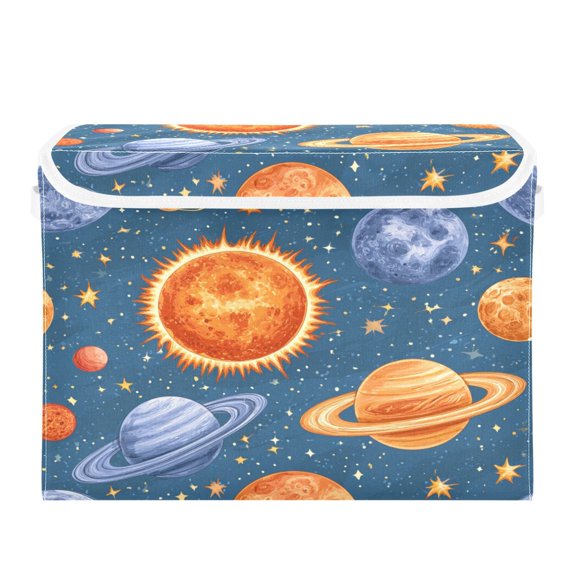 Foldable Storage Bins with Lid Stackable Household Storage Box for Home Organization Cosmic Sun Planet Orbit