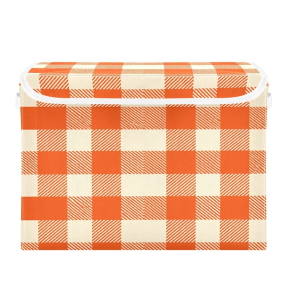 Foldable Storage Bins with Lid Stackable Household Storage Box for Home Organization Orange Gingham Check Motif
