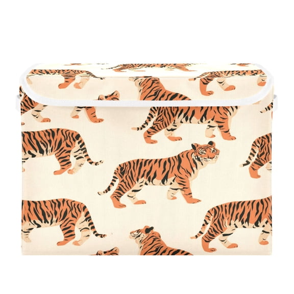 Foldable Storage Bins with Lid Stackable Household Storage Box for Home Organization Orange Tiger Wild Stripes