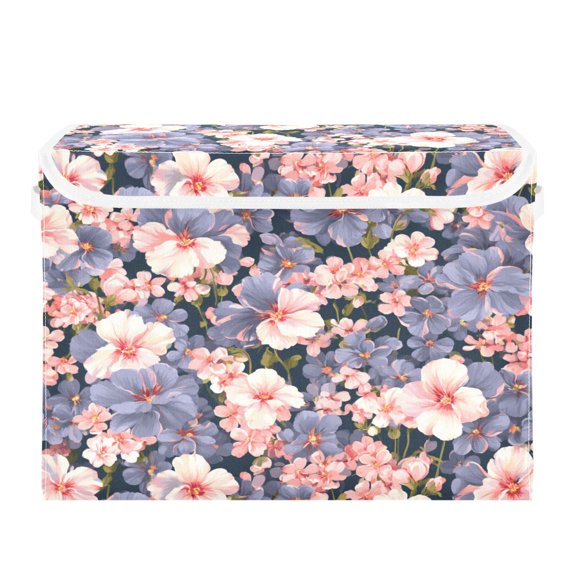 Foldable Storage Bins with Lid Stackable Household Storage Box for Home Organization Pink Tiny Flower