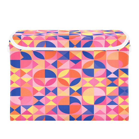 Foldable Storage Bins with Lid Stackable Household Storage Box for Home Organization Rainbow Geometric Mosaic