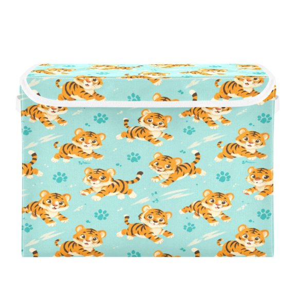Foldable Storage Bins with Lid Stackable Household Storage Box for Home Organization Tiger Mint Cartoon