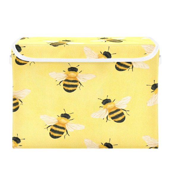 Foldable Storage Bins with Lid Stackable Household Storage Box for Home Organization Yellow Bee Honey Hive
