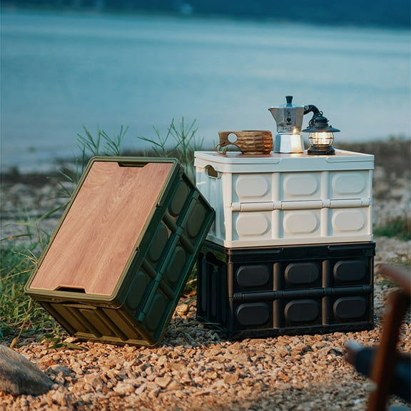 Foldable Storage Box 1PC,Portable Outdoor Storage Container16.73x11.22x9.06in,Collapsible Plastic Bin with Lid Tabletop for Camping Car Organization(Black)