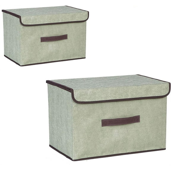Foldable Storage Box, 2 Pack Storage Bins with Lids and Handles, Home Fabric Storage Baskets Storage Organizers for Clothes, Toys,Quilt, bedroom,Closet（1pc Medium 1pc Big） (Green)
