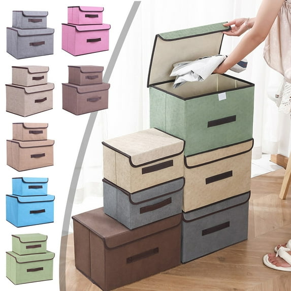 Foldable Storage Box 2-Pack Large and Small Fabric Organizer Bin Collapsible Container with Lid and Handle for Clothes Bedding Toys Home Organization
