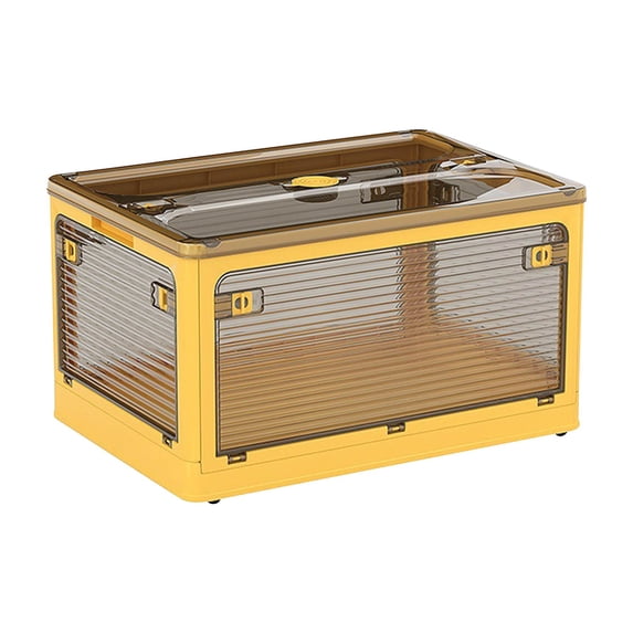 Foldable Storage Box with 5 Doors, Collapsible Plastic Organizer with Wheels for Books, Clothes, Toys, Transparent Large Capacity Bin for Home Office Garage Use
