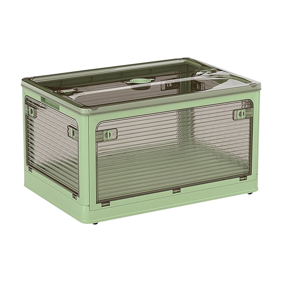 Foldable Storage Box with 5 Doors, Collapsible Plastic Organizer with Wheels for Books, Clothes, Toys, Transparent Large Capacity Bin for Home Office Garage Use