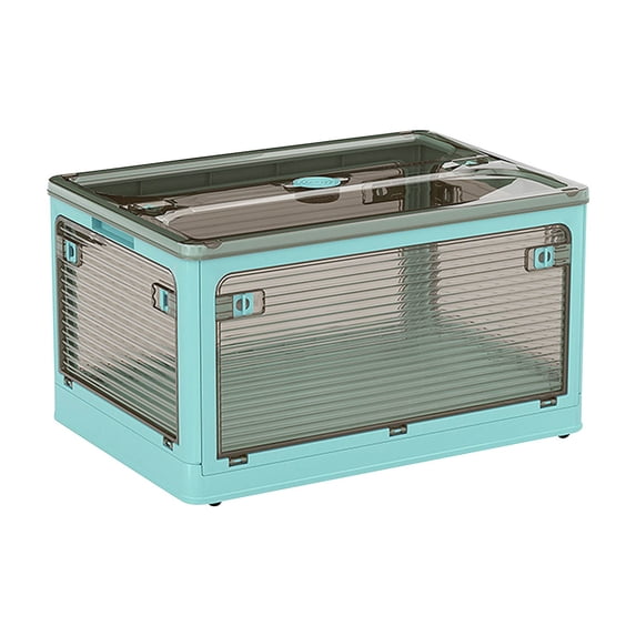 Foldable Storage Box with 5 Doors, Collapsible Plastic Organizer with Wheels for Books, Clothes, Toys, Transparent Large Capacity Bin for Home Office Garage Use