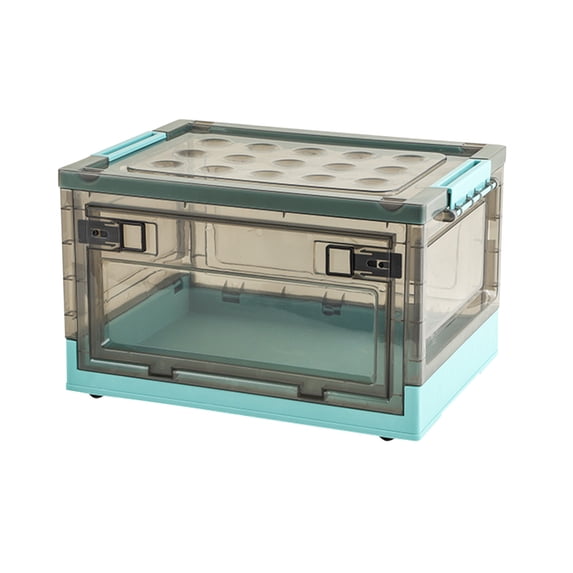 Foldable Storage Box, Clear Plastic Storage Container with Front Opening and Wheels, Large Capacity Collapsible Organizer for Home, Dormitory, Closet, Under Bed Storage of Clothing and Blankets