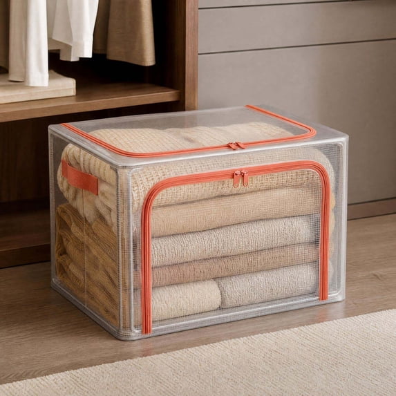 Foldable Storage Box, Clothes Organizer, Transparent Storage Bin with ...