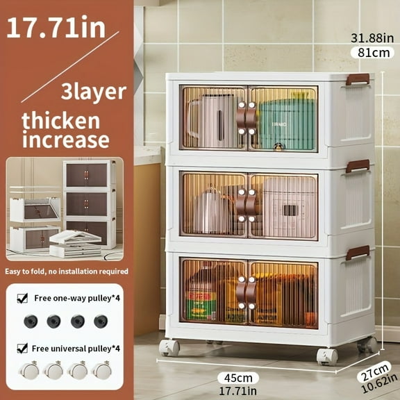 Foldable Storage Box with Lid & Wheels, Double Opening Organizer, 2–5 Layer Stackable Large Container for Clothes, Toys, Snacks & Under-Bed Storage, 17.7in Wide