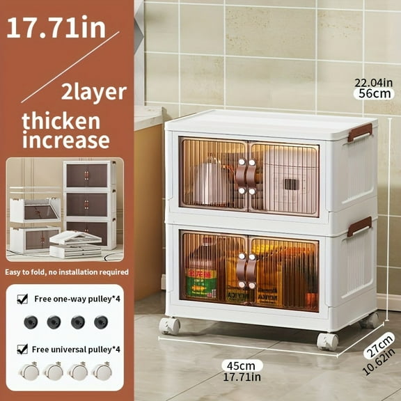 Foldable Storage Box with Lid & Wheels, Double Opening Organizer, 2–5 Layer Stackable Large Container for Clothes, Toys, Snacks & Under-Bed Storage, 17.7in Wide