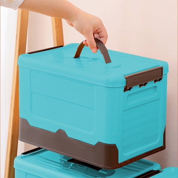 Foldable Storage Box Toy Organizer for Home Camping Plastic 13.4x9.1x9.1in Collapsible Utility Crate with Lid & Handles Yellow Orange Blue